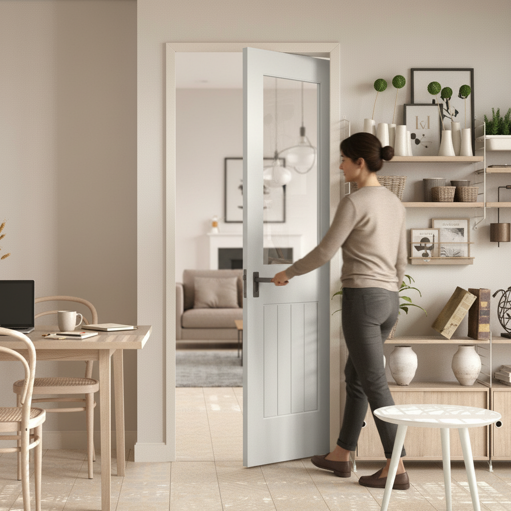 Premium Internal Cottage Pocket Door Set with Clear Glass Panel - Space-Saving Design for Natural Light