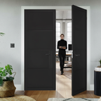 Premium Industrial Style 4 Panel Internal Door Pair with Solid Engineered Core and Prefinished Black Design