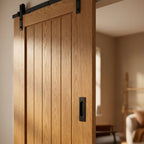 Internal Oak Sliding Door Fully Finished - Farley Design with Black Face - detail view