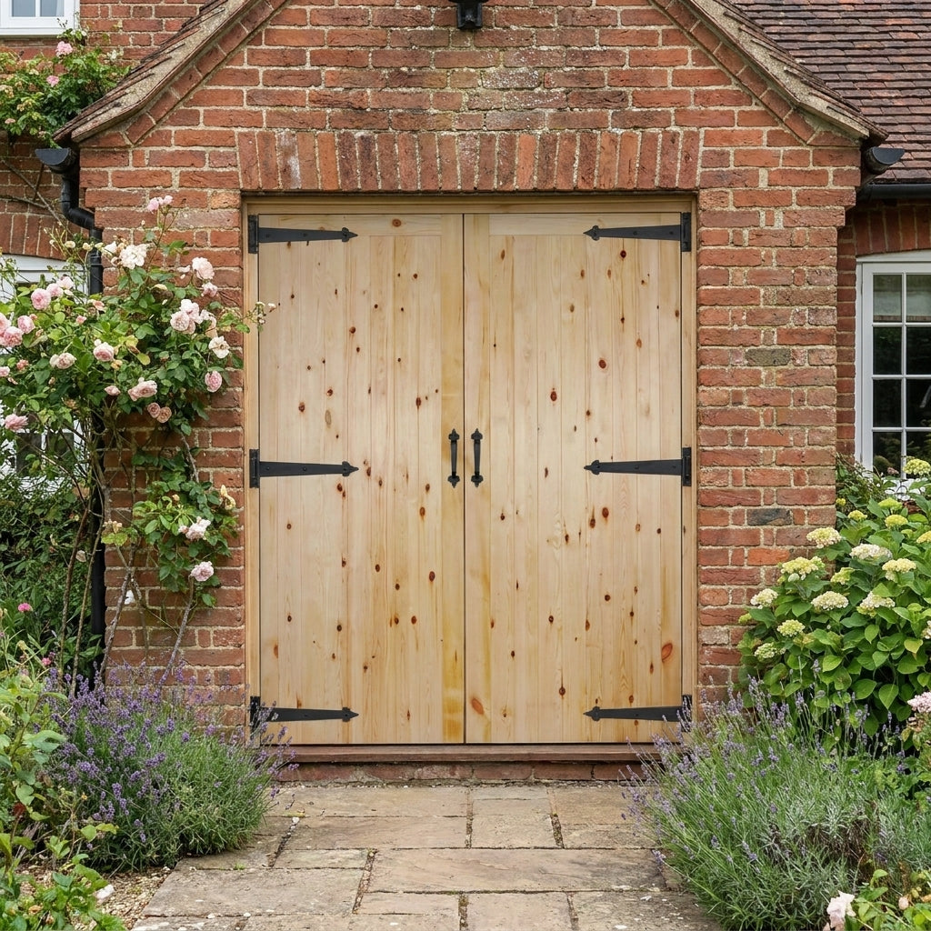 External Solid Redwood Garage Door, Unfinished, Framed, Ledged and Braced