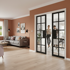 Premium Industrial Style Glazed Door Pair with Solid Frame, Clear Safety Glass, and Black Finish for Contemporary Interiors