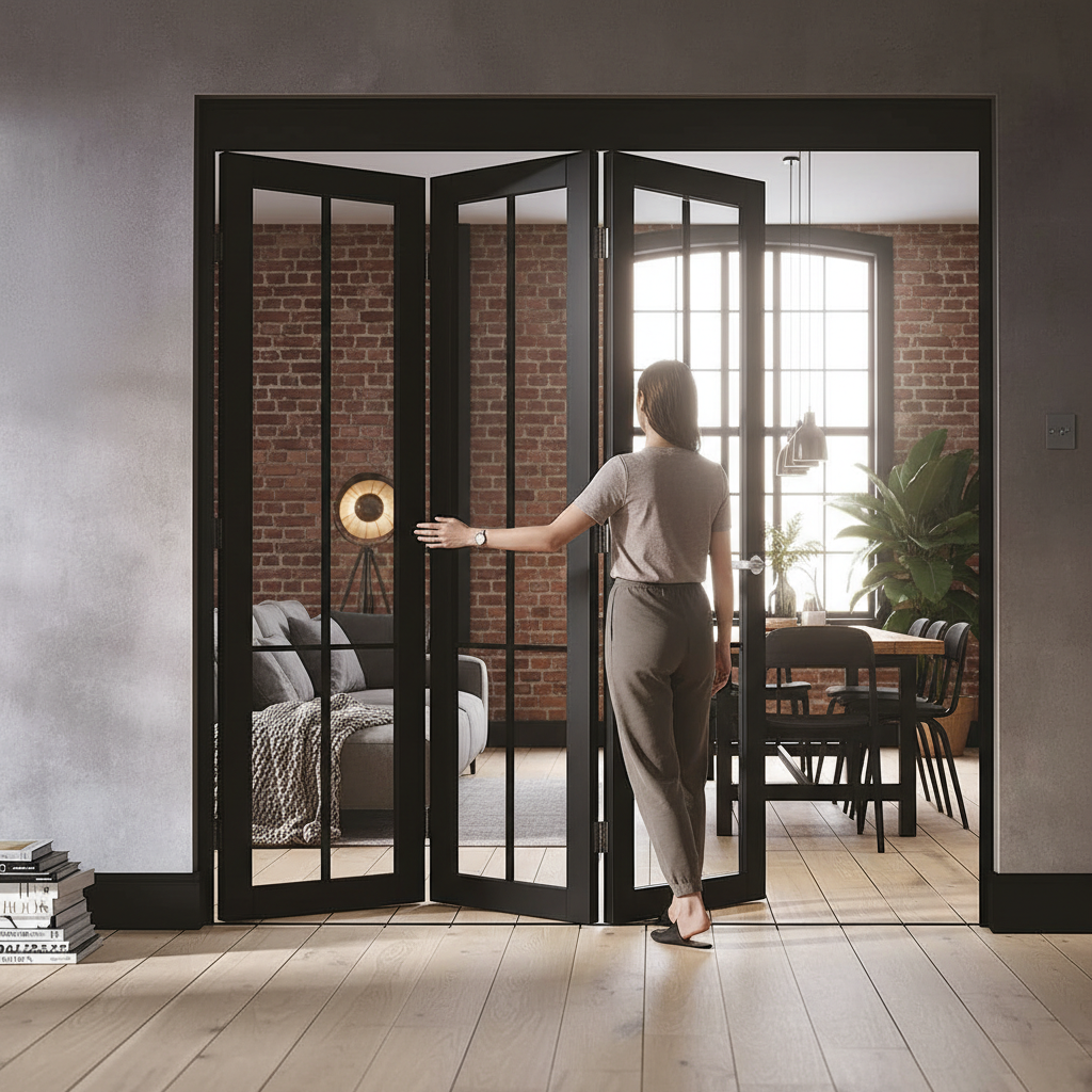 Premium Industrial Style Folding Doors - 3 to 6 Door Configurations with Slim Frames and Glass Panels