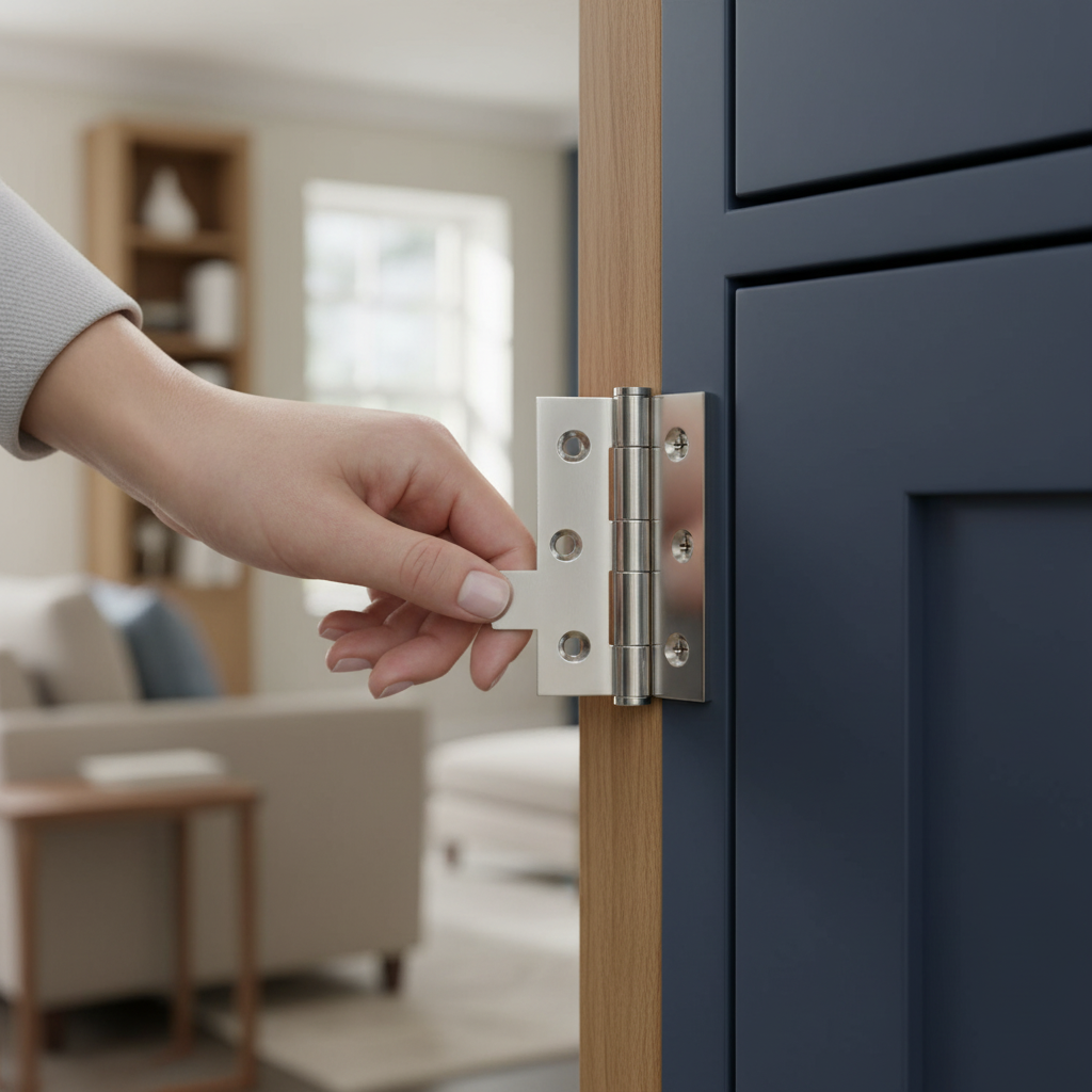 Premium 75mm Button Tipped Hinge with Polished Chrome Finish - High-Quality Steel Construction for Contemporary Design - Image 2