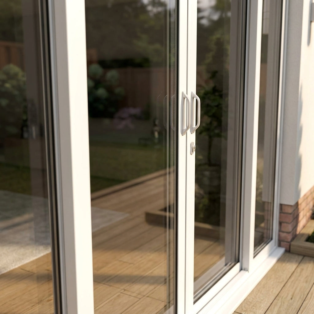 White Aluminium External Sliding Patio Door with Clear Glass - detail view