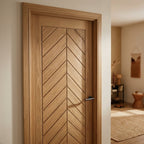 Internal Oak Door, Fully Finished, Chevron Design, Solid Engineered Core - detail view