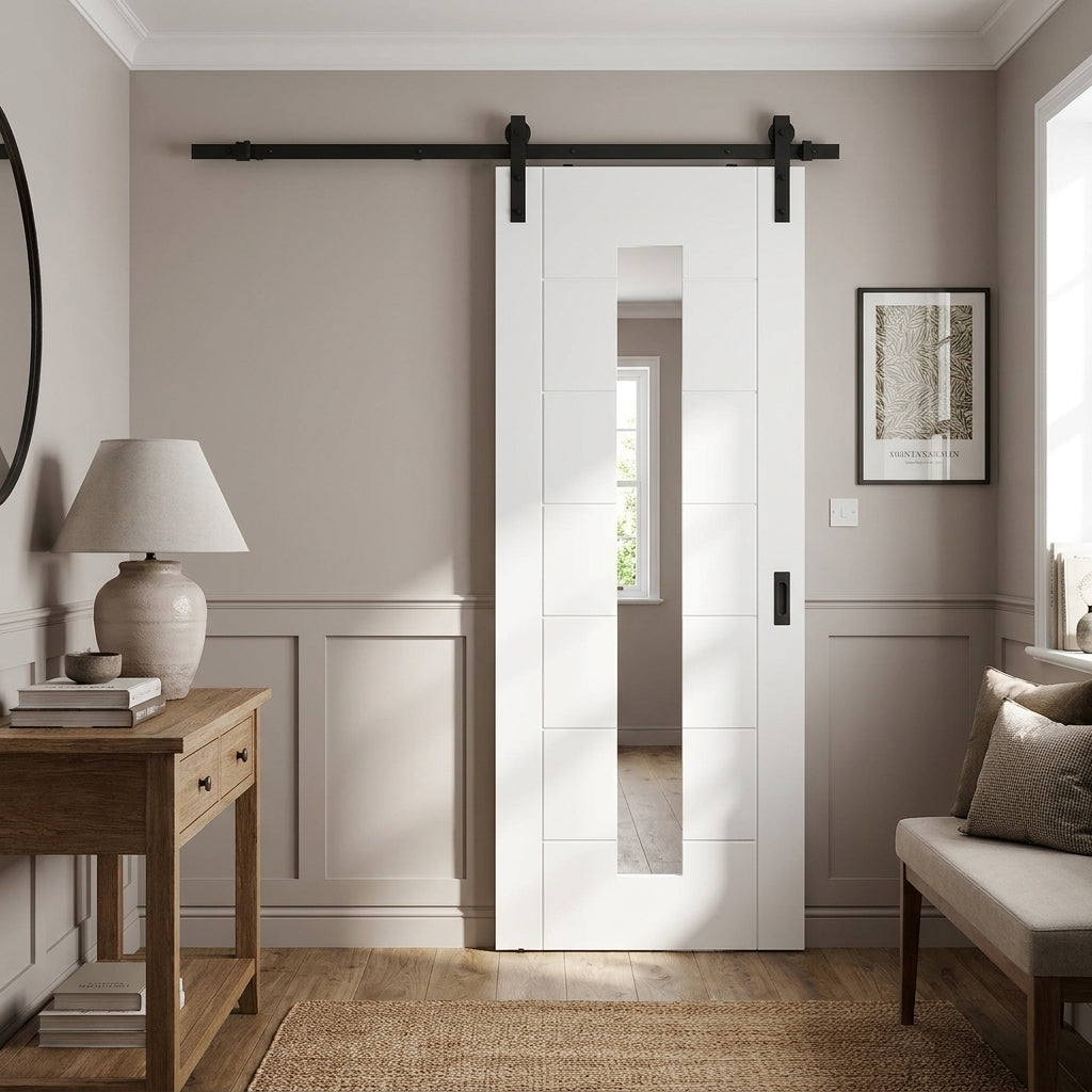 Internal White Sliding Door with 1 Light Clear Glass, Primed Finish