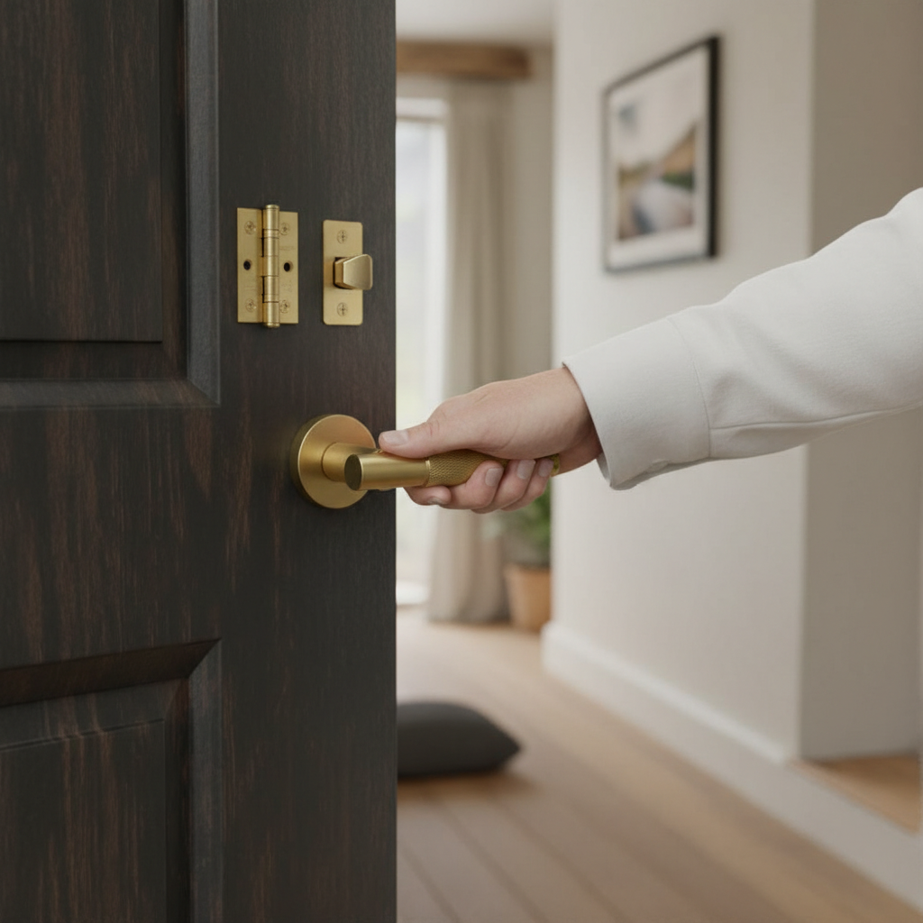 Premium Satin Brass Door Handle Pack with Lever Design and Guaranteed Durability - Ideal for Interiors