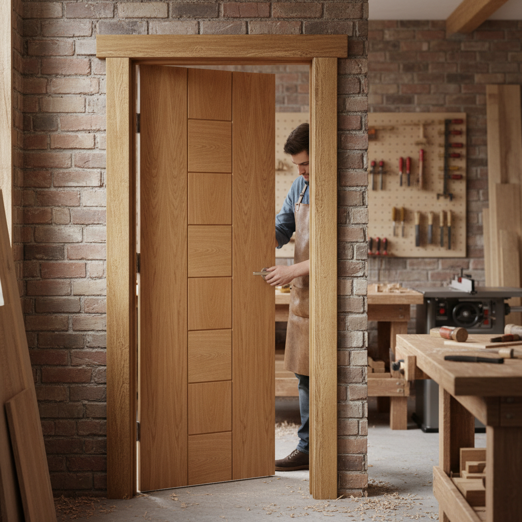 Premium Unfinished Oak Internal Door with Engineered Construction and Real Oak Inlays