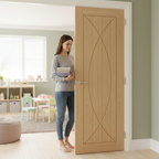 Premium Oak Interior Door with Symmetrical Design and Bevelled-Cut Curves for Luxurious Aesthetics
