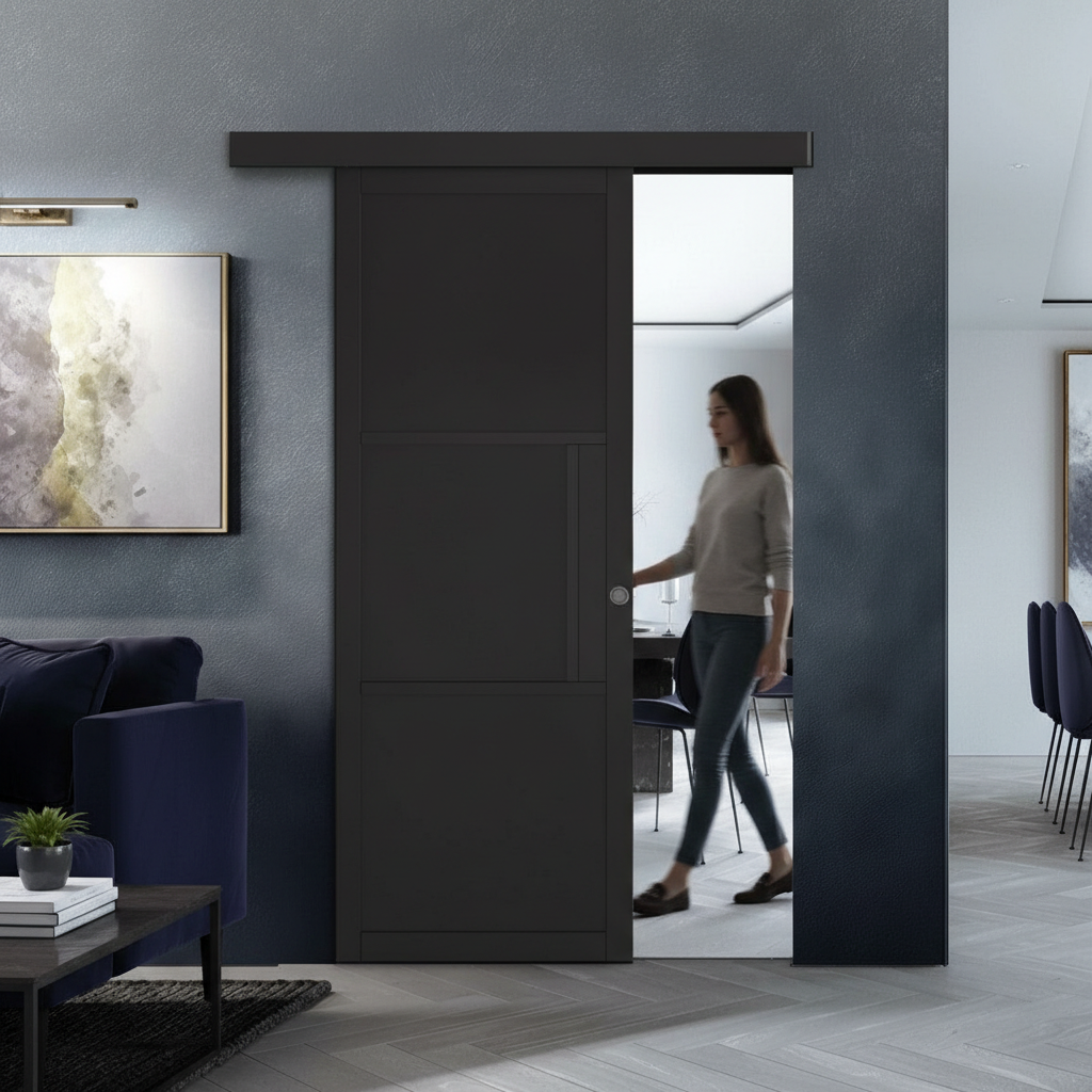 Premium 3 Panel Wall Mounted Sliding Door Set with 2m Track and Wooden Pelmet for Modern Interiors