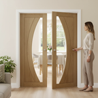 Premium Internal Clear Glazed French Doors with A Grade Oak Veneer and Safety Glass, 10-Year Guarantee