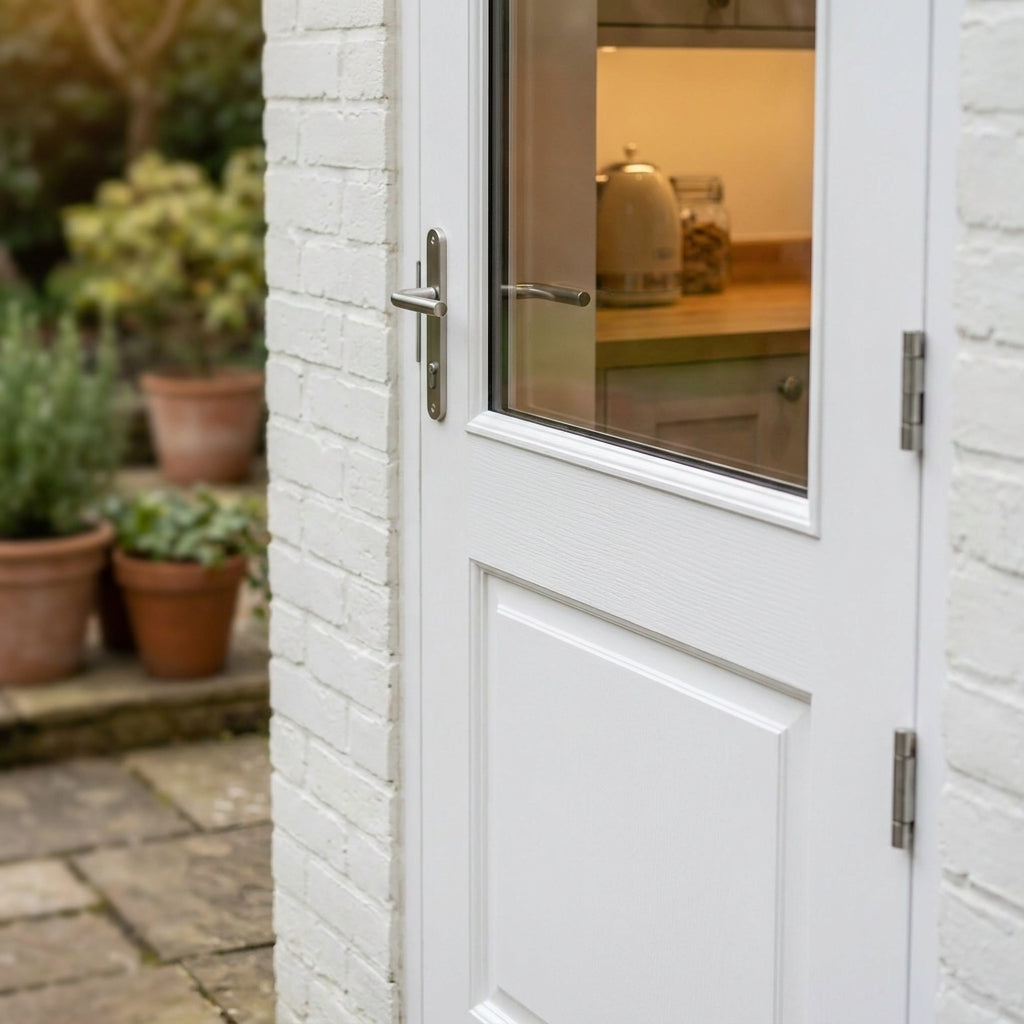 External White Composite Door with 2x Clear Glass, Painted Finish - detail view