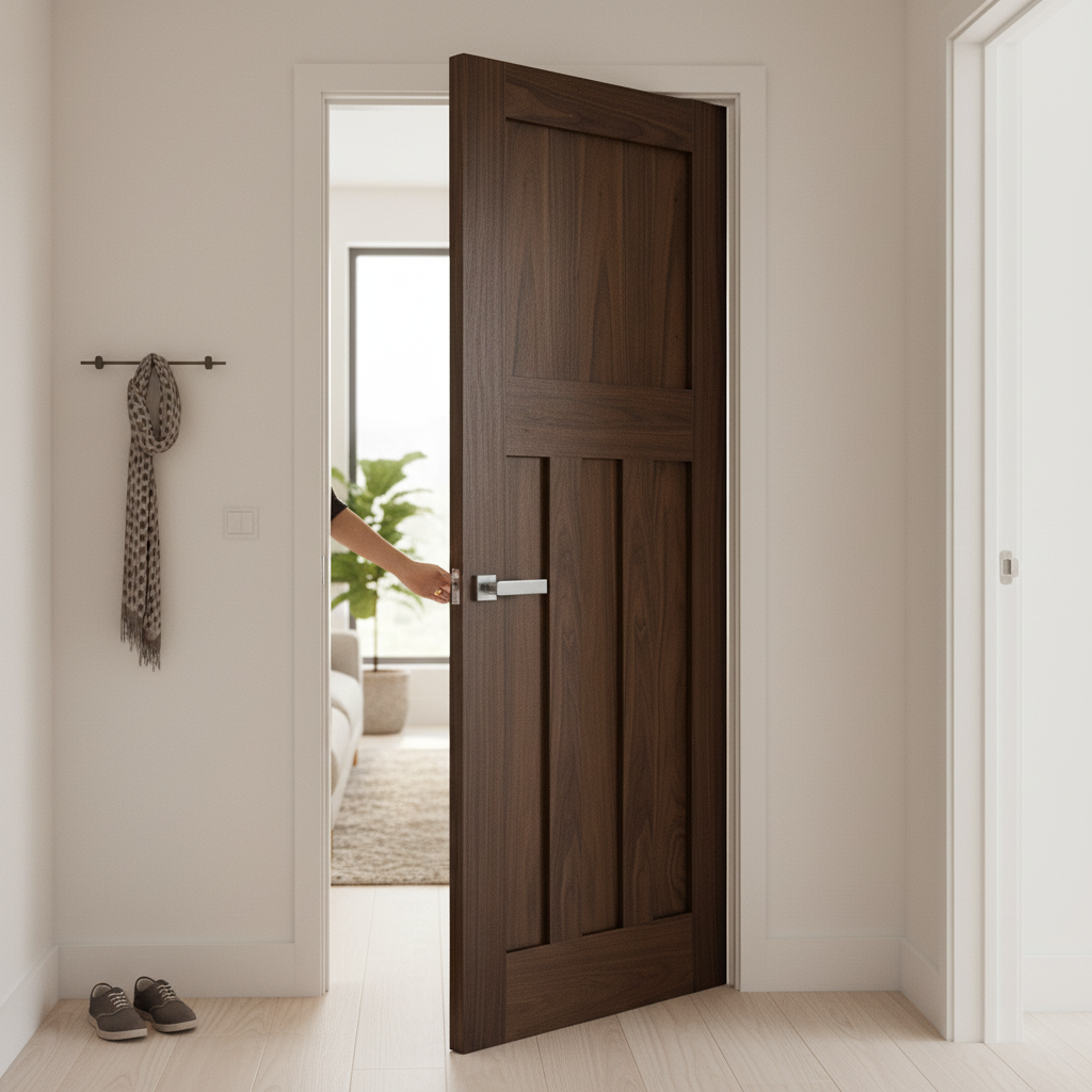 Premium Internal Walnut Fully Finished Door with Solid Core, 4 Panel Design - Ideal for Modern Renovations