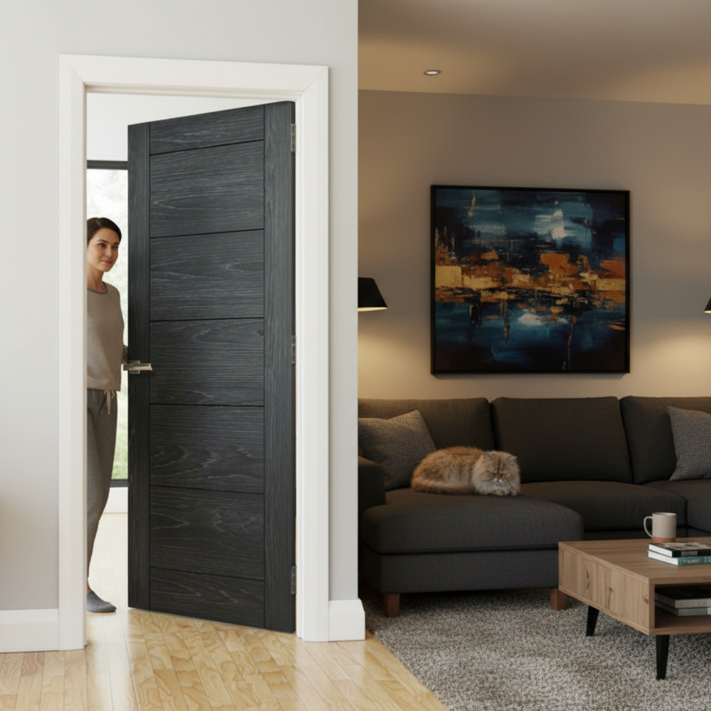 Premium Brushed Black Oak Fire Door with Solid Core, Certified for Strength and Stability