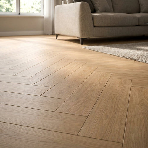 8mm Thick Water-Resistant Herringbone Laminate Flooring with 4V Bevel Edge - detail view