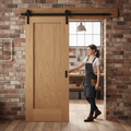Premium Unfinished Oak Internal Sliding Door with Modern Black Steel Track - Elegant Home Decor Solution