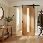 Internal Oak Sliding Door Fully Finished 4 Panel 1 Light Clear Glass