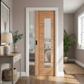 Oak Internal Door Unfinished Clear Glass Framed 100mm Pocket Design