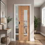 Oak Internal Door Unfinished Clear Glass Framed 100mm Pocket Design