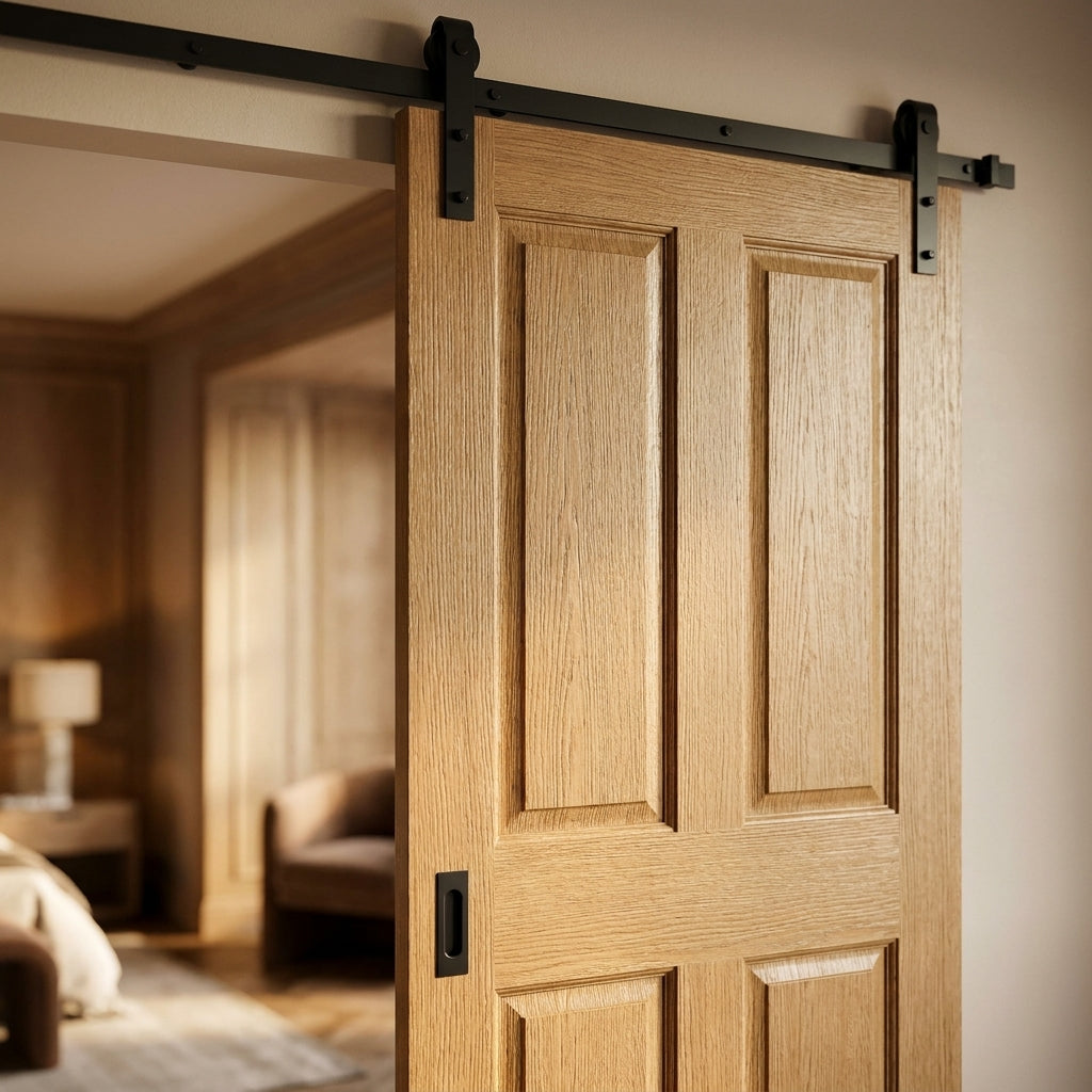 Oak Internal Door Unfinished Solid Engineered Core Traditional 4 Panel - detail view