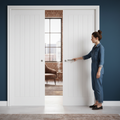 Premium White Double Pocket Door Set with Galvanised Steel Frame for Space-Saving Interior Design