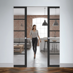 Premium 5L Clear Glazed Double Flush Pocket Door Set with No Bottom Track and Space-Saving Design for Contemporary Homes