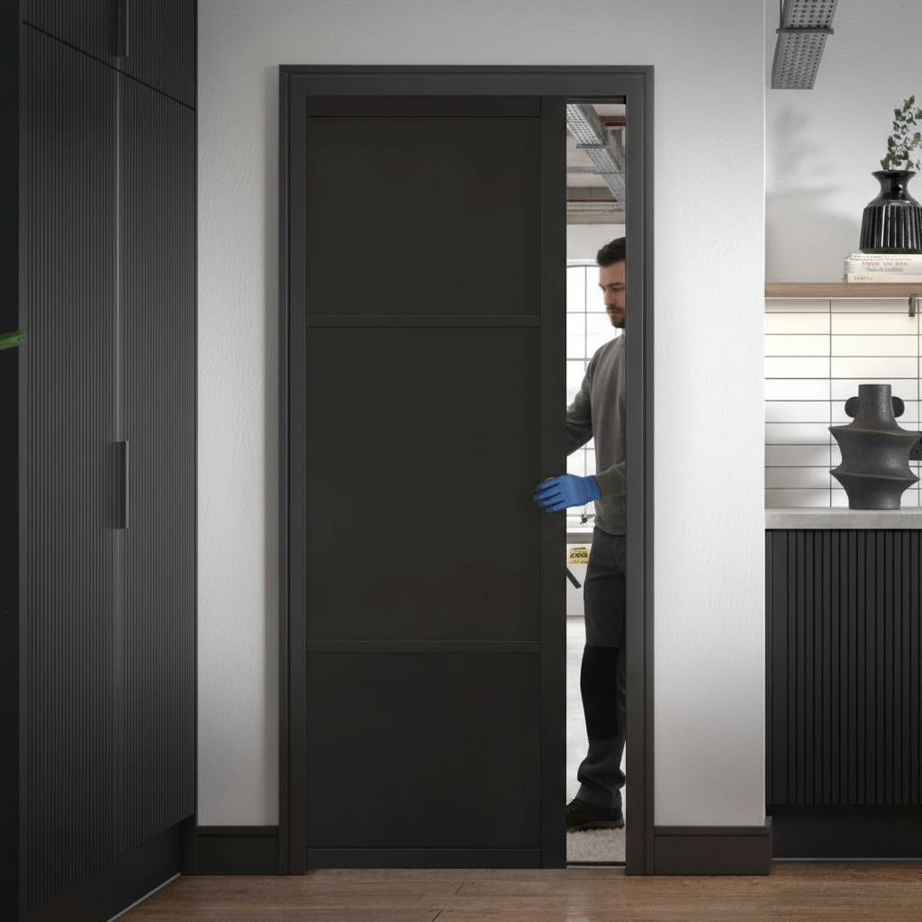 Premium 3 Panel Pocket Door Set with Galvanised Steel Frame and Fully Finished 35mm Thick Door for Modern Interiors