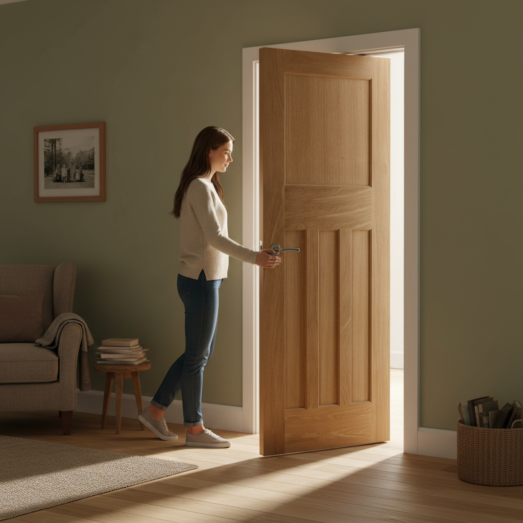 Premium 30's Style Internal Door Crafted from Unfinished White Oak with Rectangular Panels for Custom Finishing