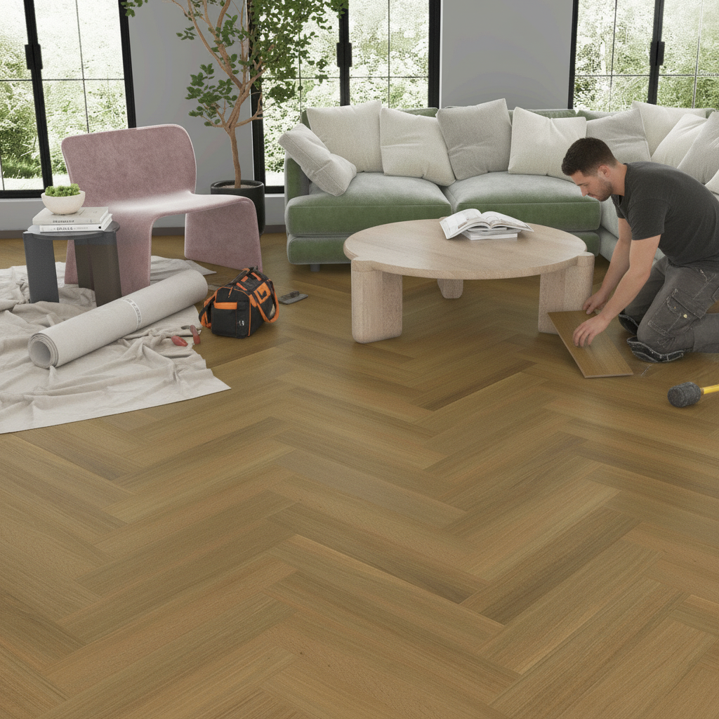 Premium Herringbone 5mm Rigid Core Vinyl Flooring with High-Performance Purecoat Finish for Durability and Easy Installation