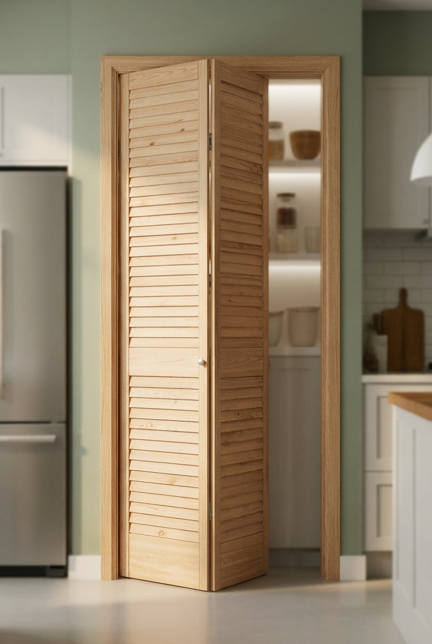 Internal Bi-Fold Open Louvre Door Set, 28mm Thick, Clear Pine - detail view