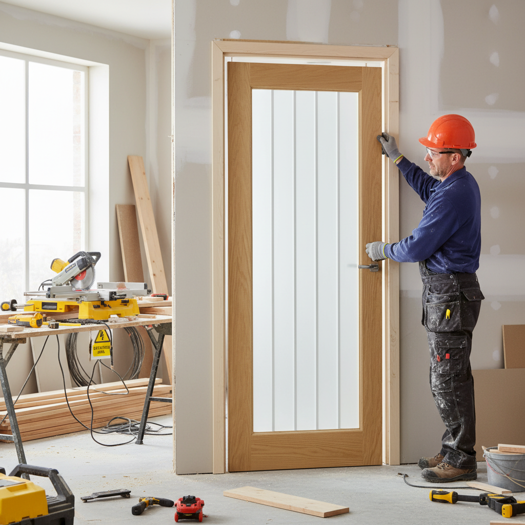 Premium Unfinished Oak Glazed Door 1L with Clear Toughened Glass and Solid Core for Modern Homes