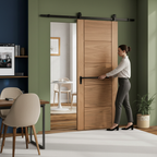 Unfinished Oak Internal Sliding Door with Classic Five-Panel Design and Top-Mounted Track Mechanism - Image 2