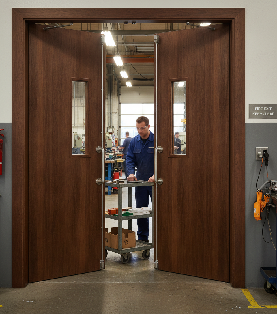 Premium Custom Made Internal Walnut FD30 Clear Glazed Fire Door Pair - Bespoke Designs Available