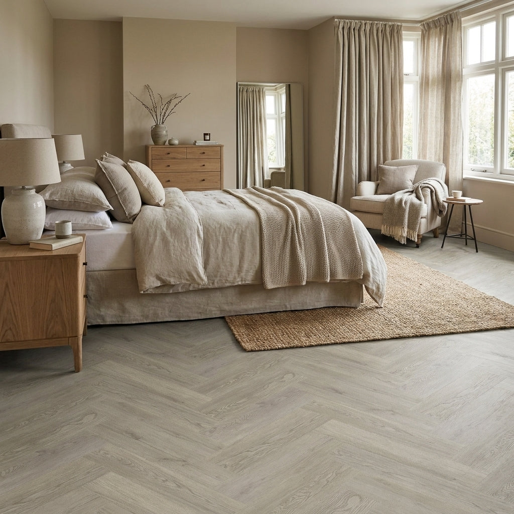 Steel City Grey Herringbone 5.5mm Rigid Core Vinyl Flooring