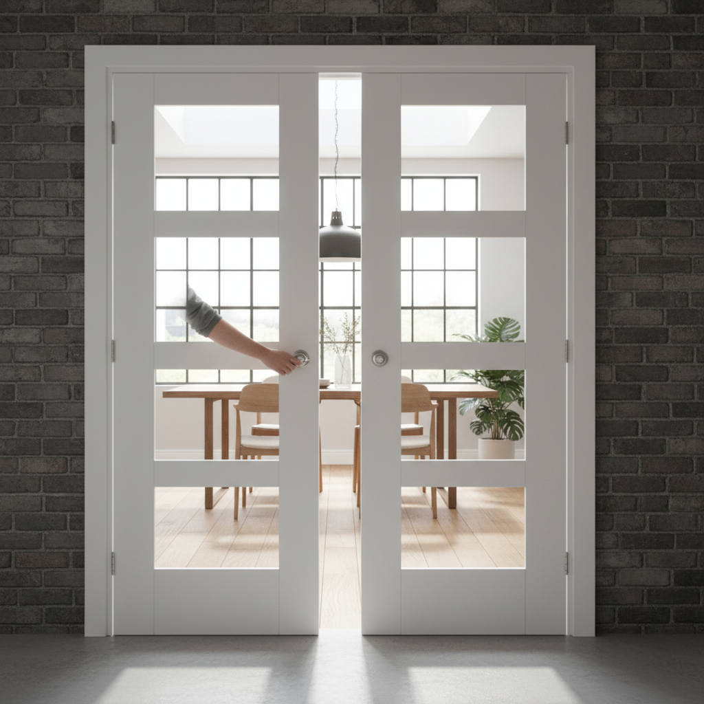 Premium Custom Made Shaker French Doors with 4 Clear Glass Panels, Height up to 2400mm and Width up to 1600mm