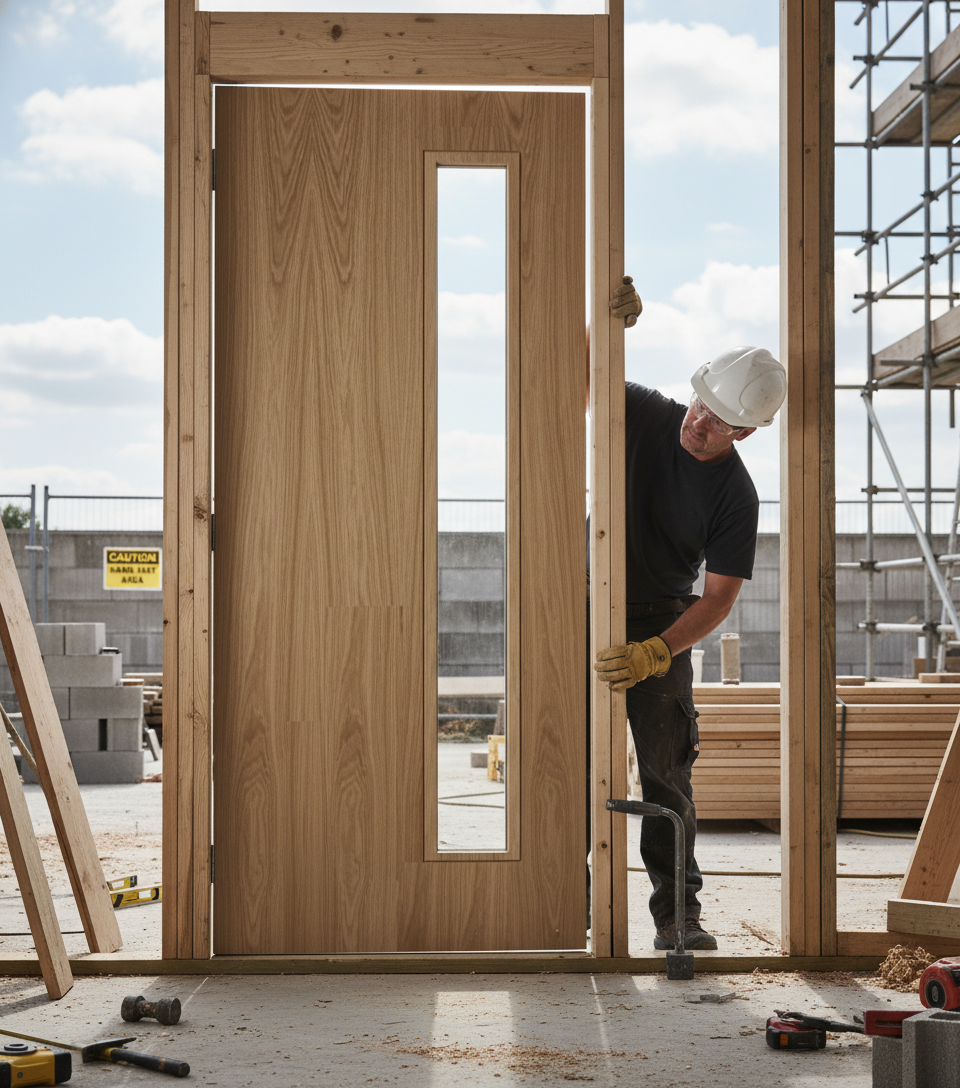 Premium Custom Made Oak Fire Door FD30 Clear Glazed with Bespoke Sizes and Fire Safety Certification
