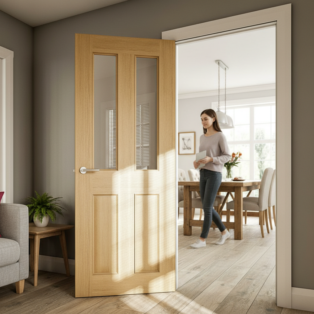 Premium Clear Glazed Internal Door with Solid Core and Bevelled Glass Panels for Elegant Home Interiors