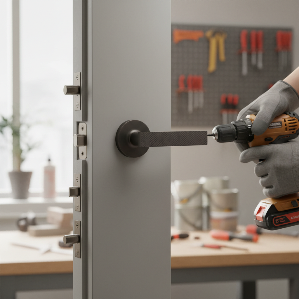 Premium Matt Satin Black Door Handle Pack with Hinges and Lock Options for Bathroom and Mortice Applications