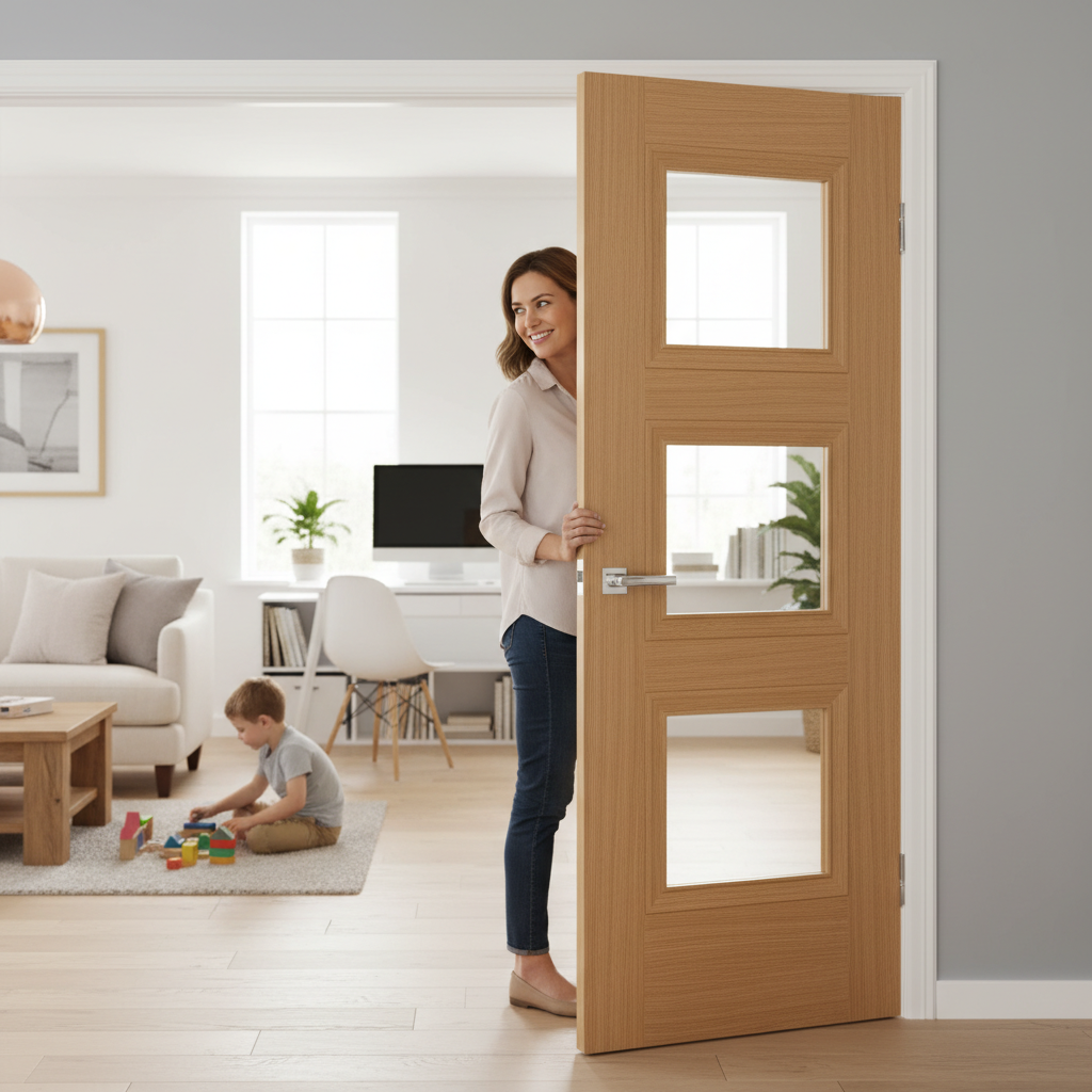 Premium Clear Glazed Oak Internal Door with Solid Core and Engineered Construction for Strength and Stability