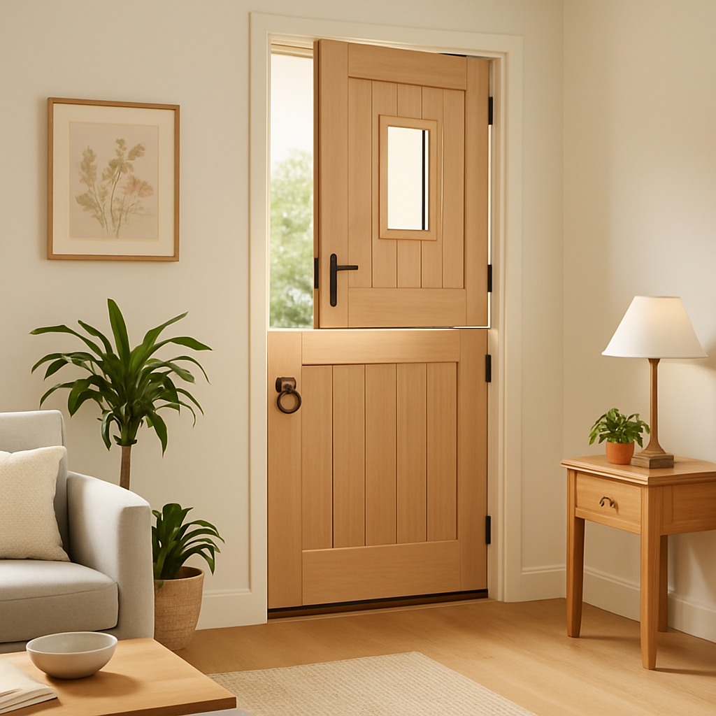 Unfinished External Stable Door with Clear Glass, Solid Pine, 2P 1L