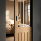 Oak Internal Pocket Door Set Unfinished 1 Light Obscure Lined Glass 100mm - detail view