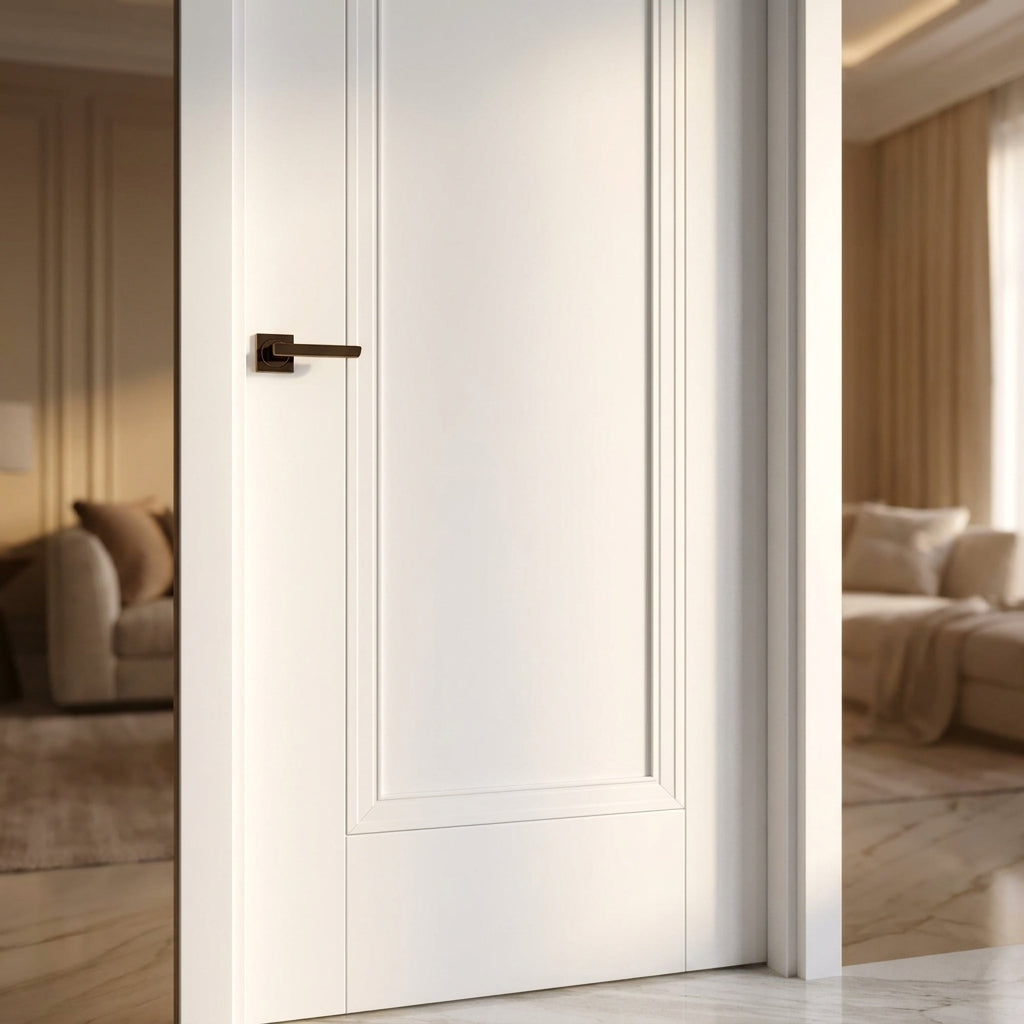Internal White Fire Door, 1 Panel, Primed, Solid Engineered Timber Core, FD30 - detail view