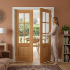Premium Oak Internal French Doors with Clear Safety Glass and Engineered Construction for Strength and Stability