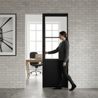 Premium Internal Finished Industrial Studio Pocket Door Set with Clear Glass Panels and Easy Roll Track System - Image 2