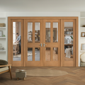 Premium Internal Room Divider Set with Victorian Design and Clear Bevelled Glass Panels - Complete Oak Frame Kit