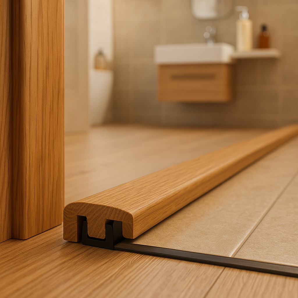 Lacquered Oak End Profile Door Bar - 990mm Natural Finish - detail view