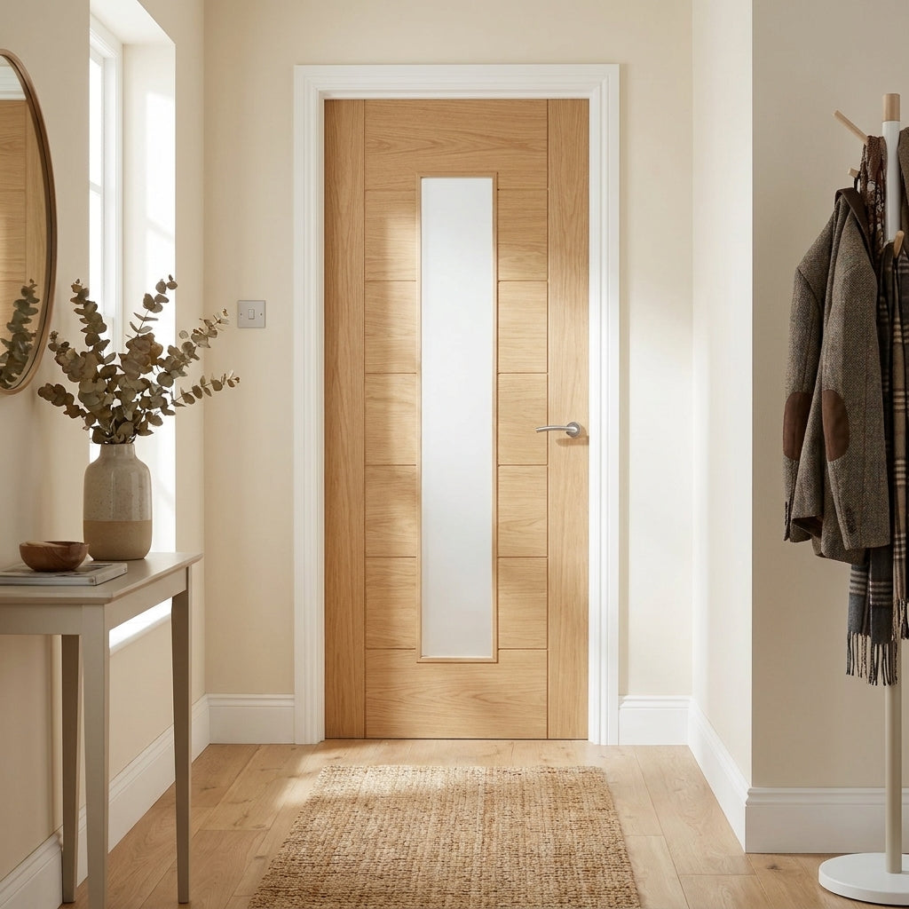 Internal Oak Door with Fully Finished 1 Light Obscure Glass, Made-to-Measure
