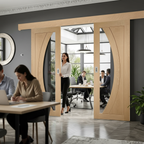 Premium Double Sliding Door System with Oak Glazed Doors and Easi-Glide Mechanism for Smooth Operation