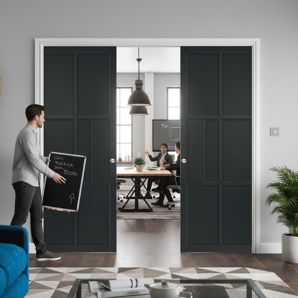 Premium Double Pocket Door Set with Galvanised Steel Frame, Adjustable Track, and Comprehensive Timber Lining Kit