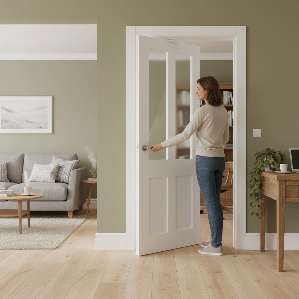 Internal Primed Flat Victorian Shaker 2 Panel Door with Obscure Glass and Engineered Core Construction - Image 2